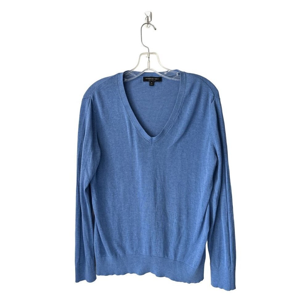 Men's Size Med Banana Republic Silk Cotton V-Neck sweater Light Blue Long Sleeve